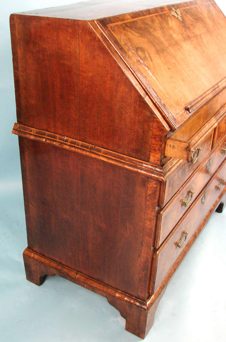 18th Century and Earlier Fine George II Walnut Bureau, Featherbanded Slant Front Desk