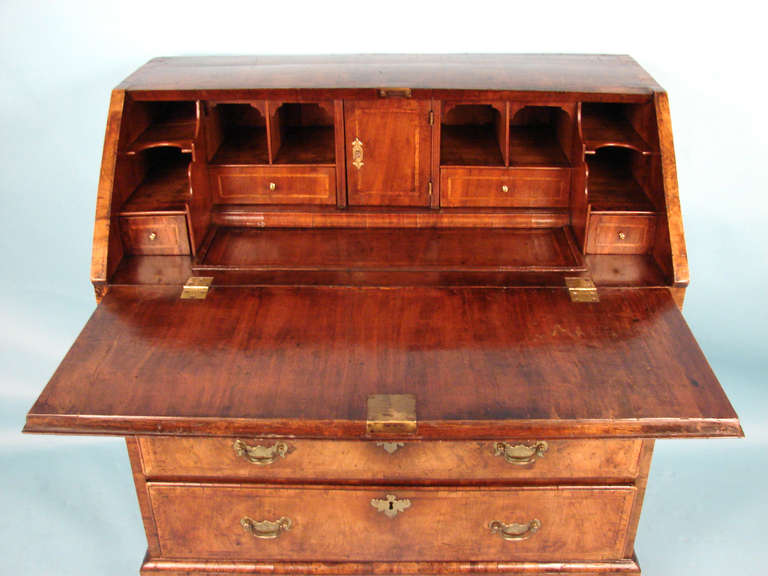 British Fine George II Walnut Bureau, Featherbanded Slant Front Desk