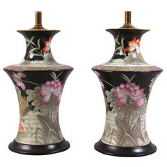 Vintage Chinese Famille Noir Vases as Lamps