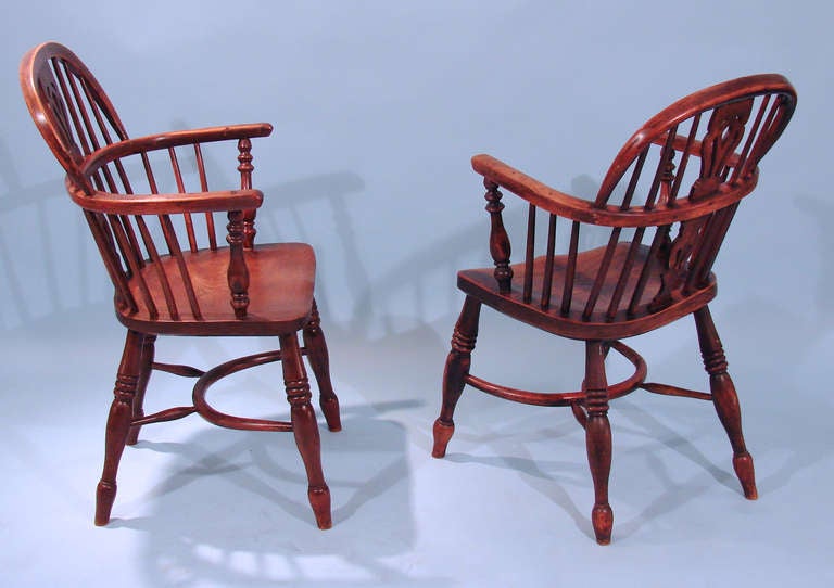 Country Assembled Set of 4 Yew Wood Windsor Lowback Armchairs