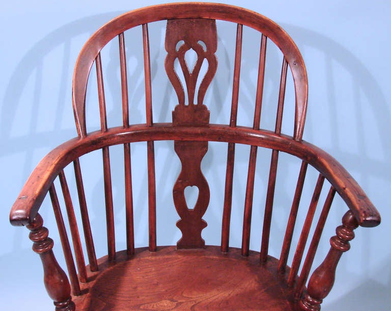 English Assembled Set of 4 Yew Wood Windsor Lowback Armchairs