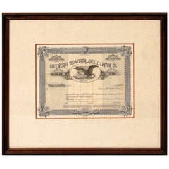 Stock Certificate for Overweight Counterbalance Elevator Co.