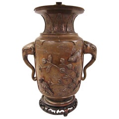 Japanese Bronze Vase with Elephant Head Handles now Electrified