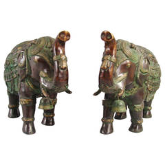 Vintage Pair of Indian Bronze Elephants