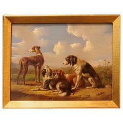 Oil on Panel of Hounds by Albert Verhoesen