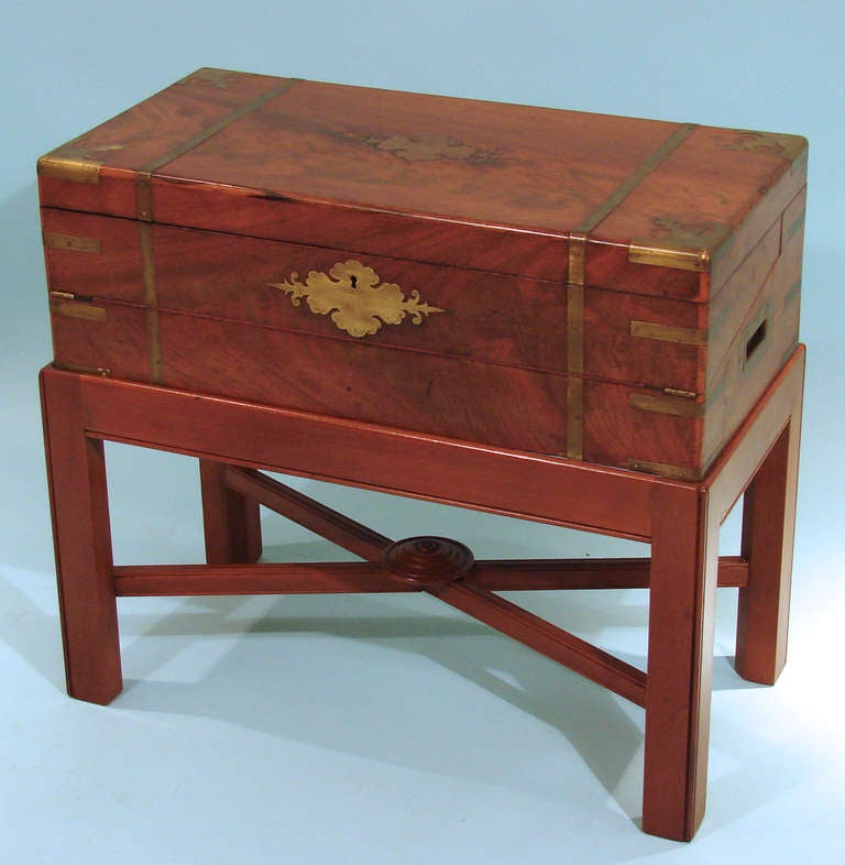 English Brass Bound Mahogany Lap Desk of Large Size