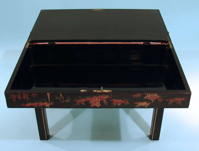 19th Century Scarlet Japanned Traveling Desk on Stand