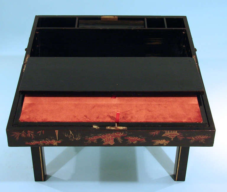 Lacquer Scarlet Japanned Traveling Desk on Stand