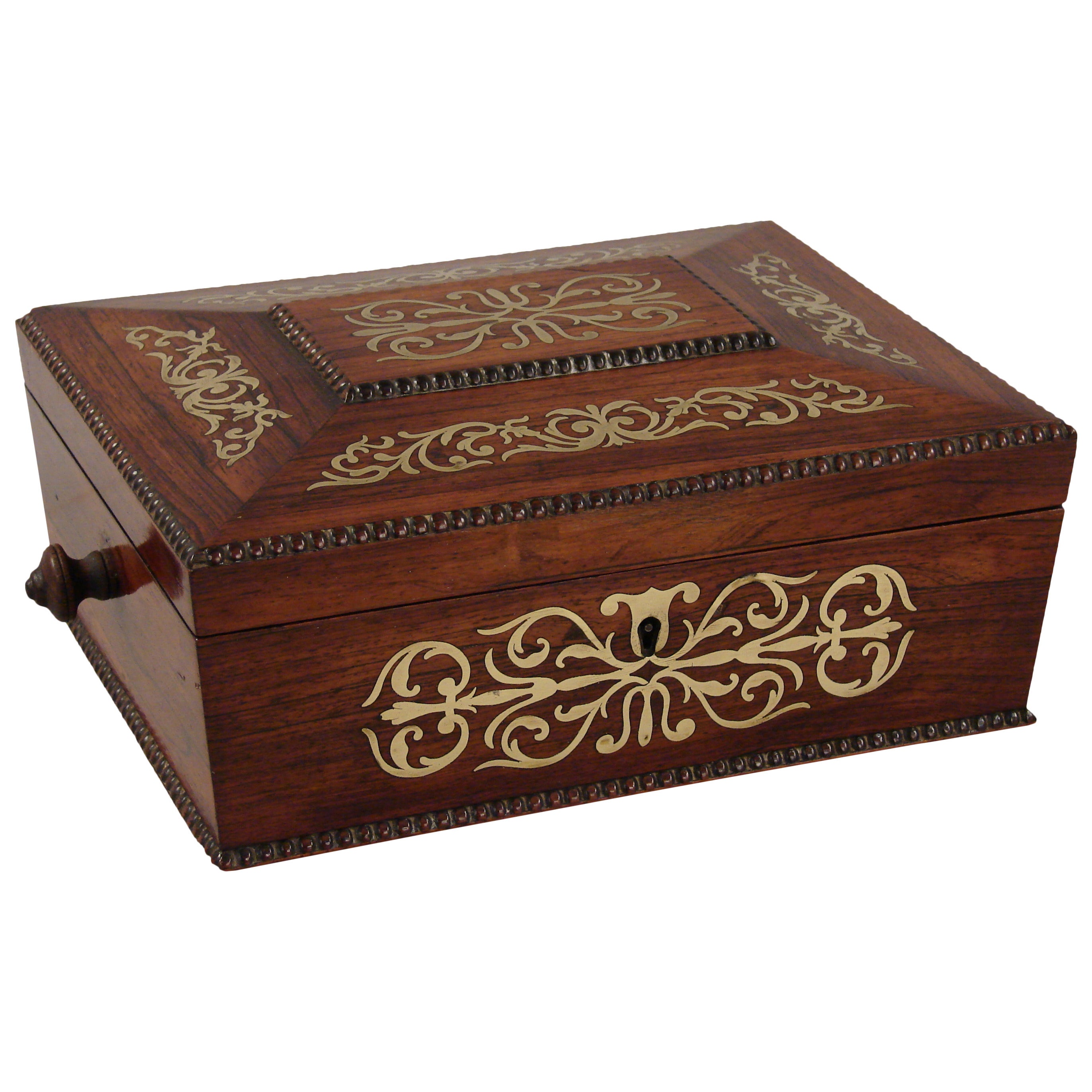 Late Regency Rosewood Brass Inlaid Sewing Box