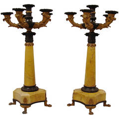 Charles X Style Sienna Marble and Bronze Candelabra