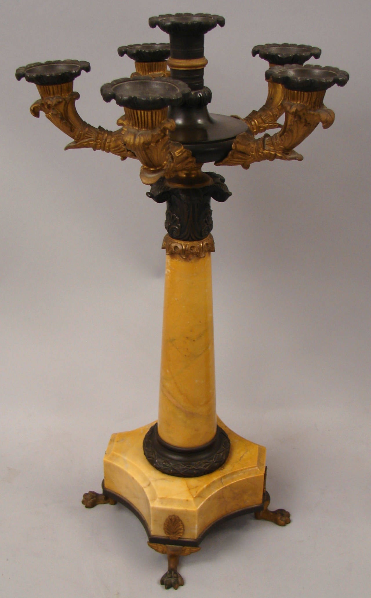 Charles X Style Sienna Marble and Bronze Candelabra