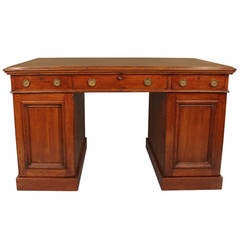 Antique English Georgian Style Mahogany Leather Top Partners Desk