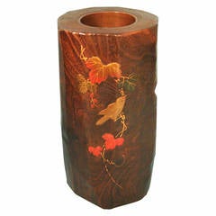 Japanese Lacquer Decorated Elm Vase