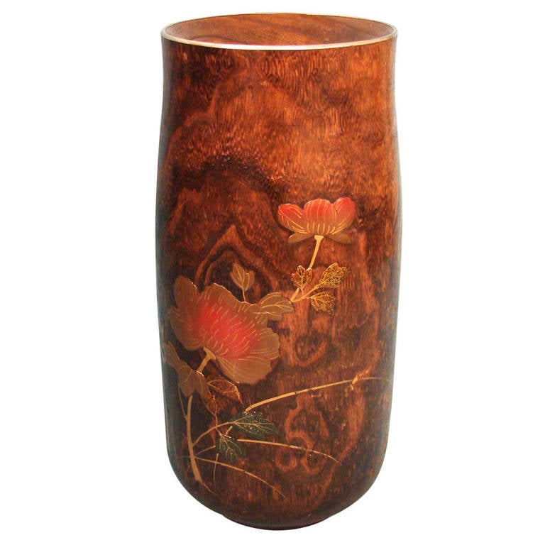 Japanese Lacquer Decorated Elm Vase at 1stdibs