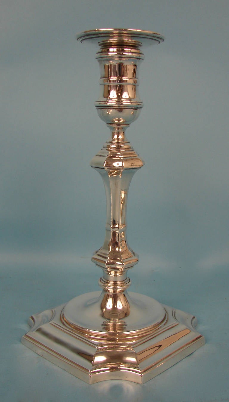 Set of Four Georgian Style, Sterling Silver Candlesticks In Excellent Condition In San Francisco, CA