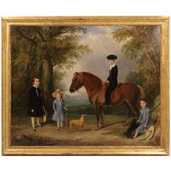 Lovely English Large Scale Oil on Canvas Family Portrait