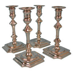 Set of Four Georgian Style, Sterling Silver Candlesticks