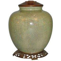 Chinese Celadon Lamp with Crackle Glaze