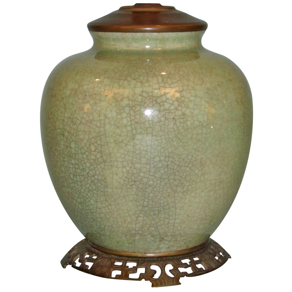 Chinese Celadon Lamp with Crackle Glaze