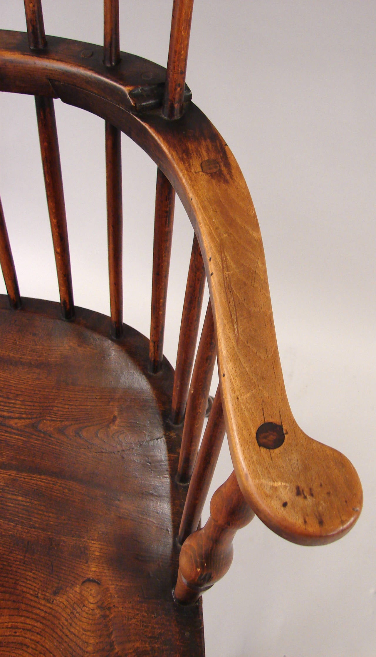 19th Century English Elm and Hickory Comb Back Windsor Armchair
