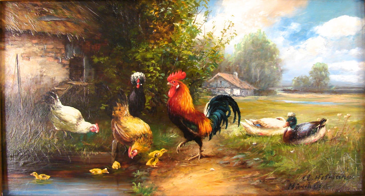 A charming and colorful oil on wood panel by Charles Hofmann (1821-1882) 