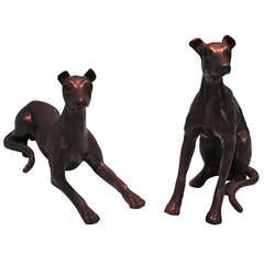 Vintage Pair of Bronze Greyhounds