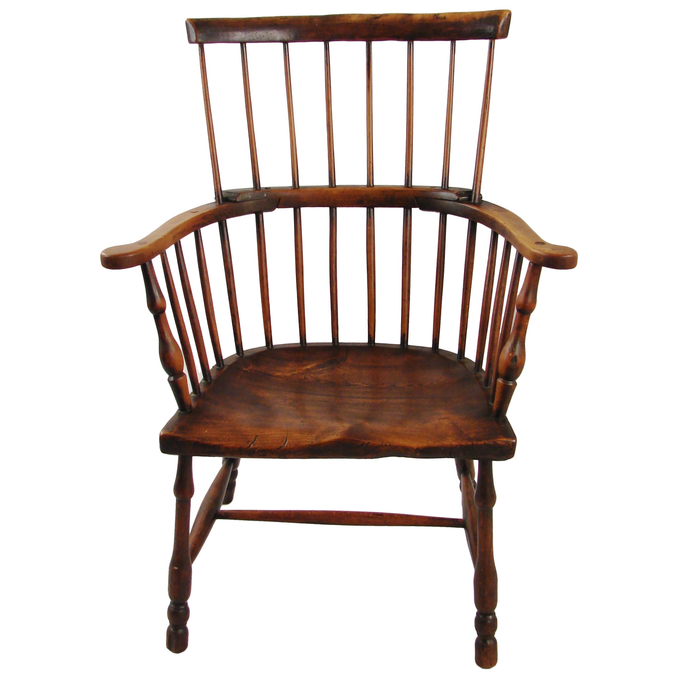 English Elm and Hickory Comb Back Windsor Armchair