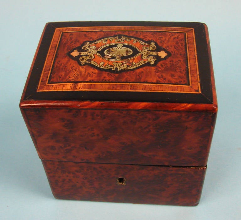 A French thuya wood brass inlaid box, circa 1860.