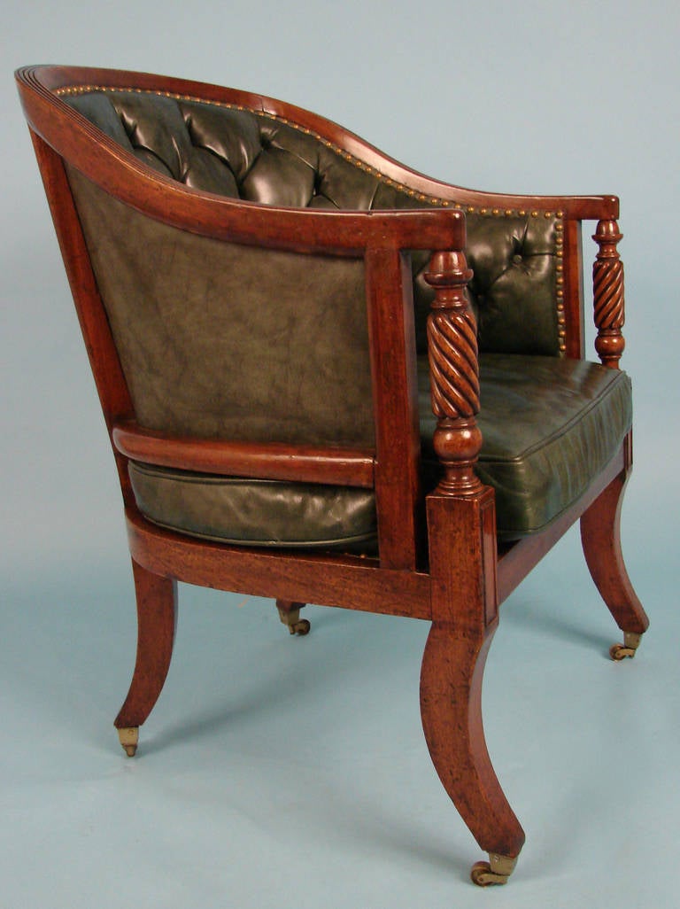 British Regency Leather Tufted Tub Chair