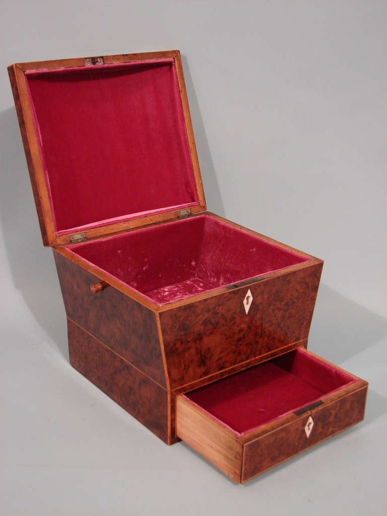 19th Century English Regency Burr Yew Wood Sewing Box