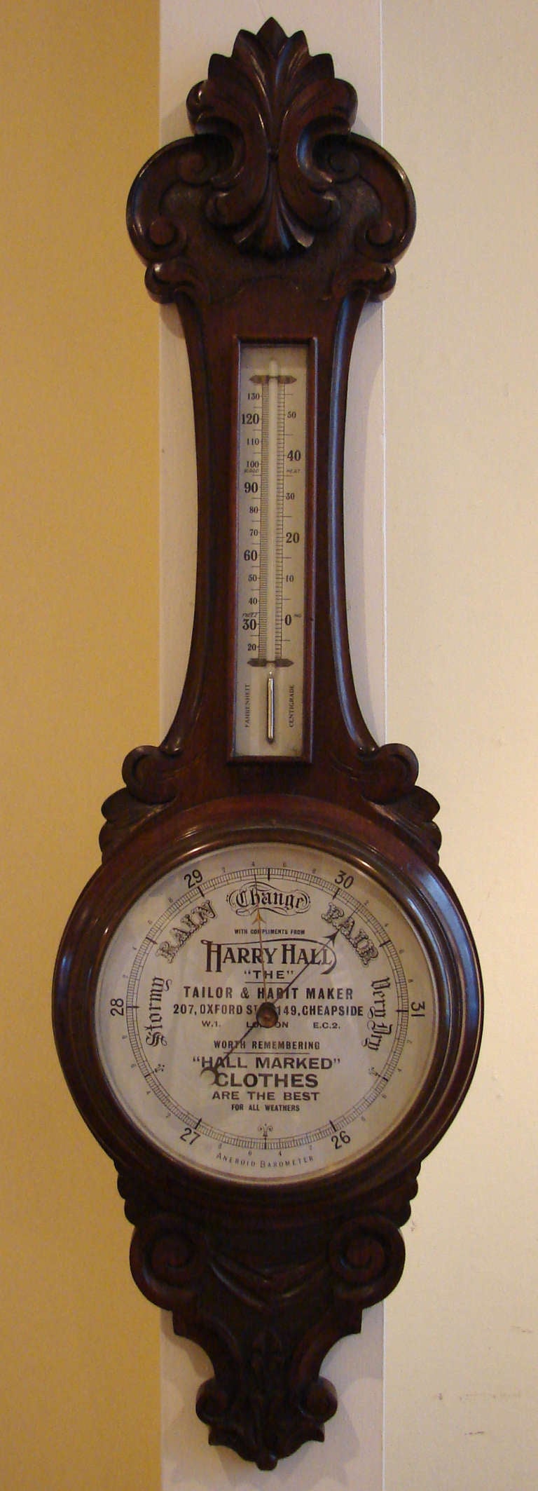 Victorian Advertising Aneroid Barometer and Thermometer