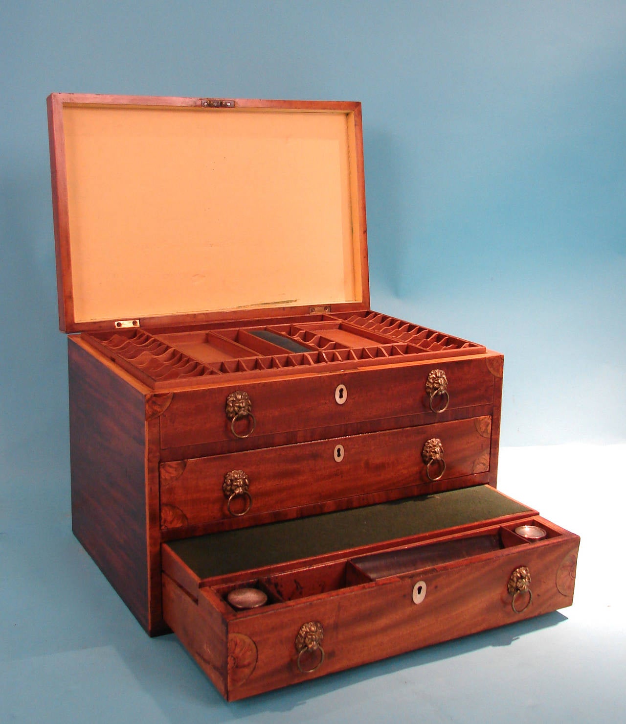 18th Century and Earlier George III Mahogany Inlaid Writing and Sewing Cabinet