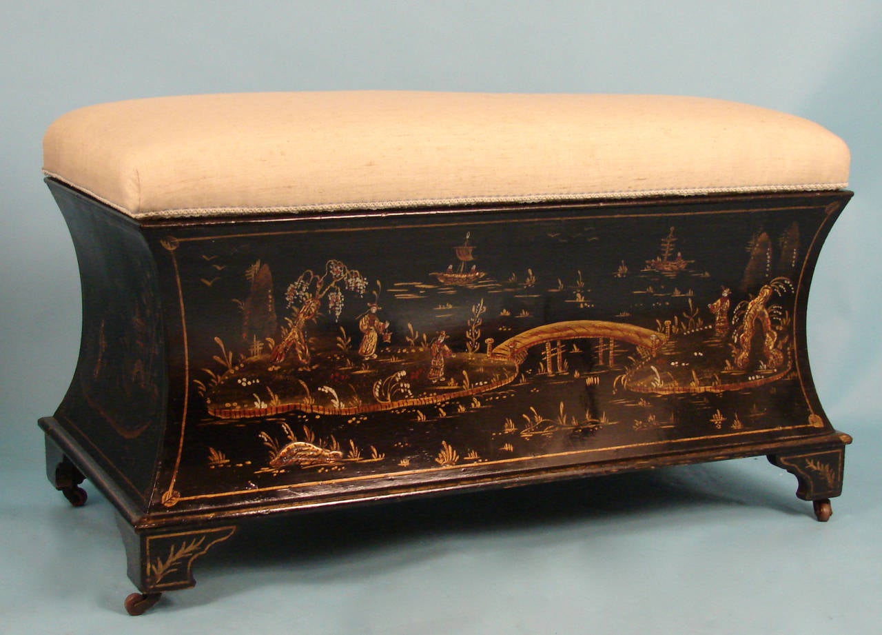 English Black Japanned Ottoman