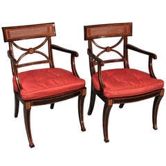 Pair of Regency Gilt and Ebonized Armchairs