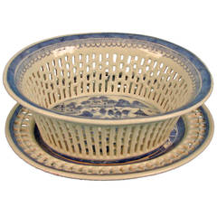 Canton Blue and White Reticulated Bowl with Underplate