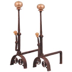 Charles II Brass and Wrought Iron Andirons
