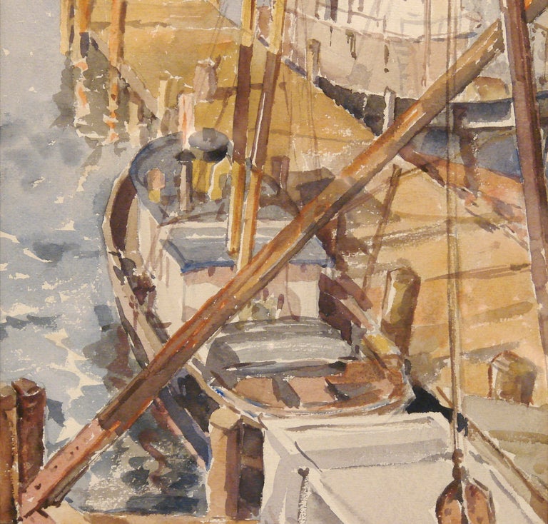 Mid-Century Modern  Watercolor of Seattle Harbor by Henry Bonath (American 1903-1976)