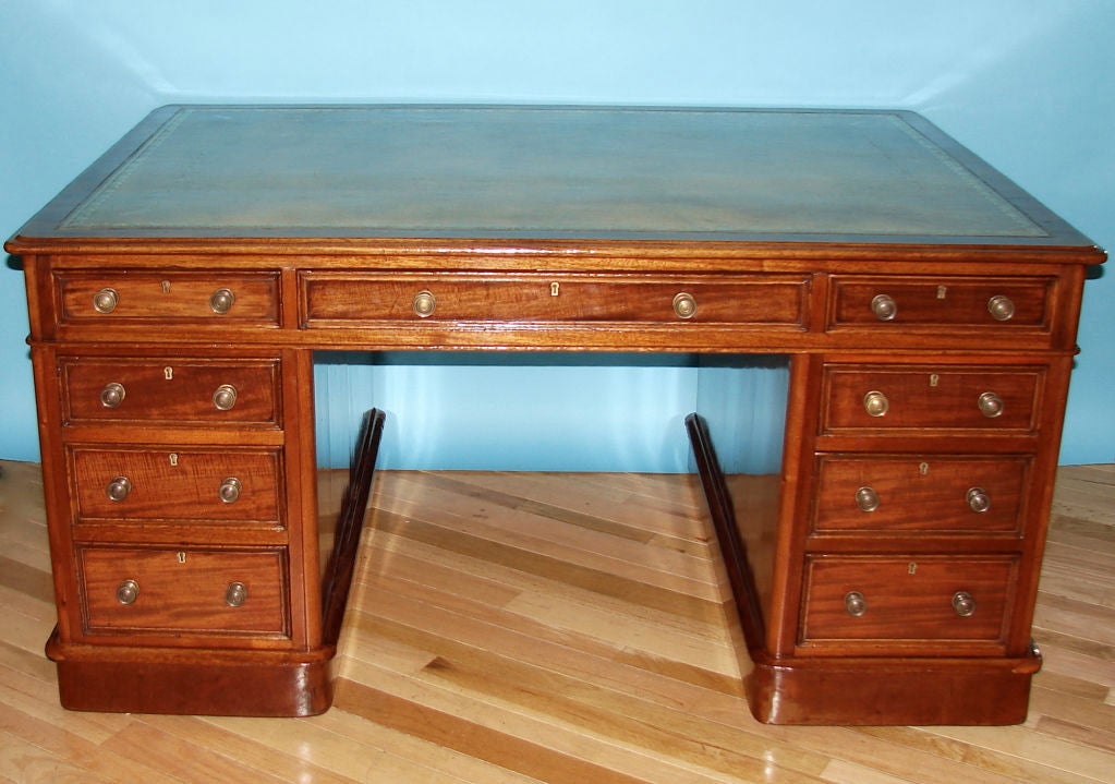 English mahogany partners desk with tooled leather top