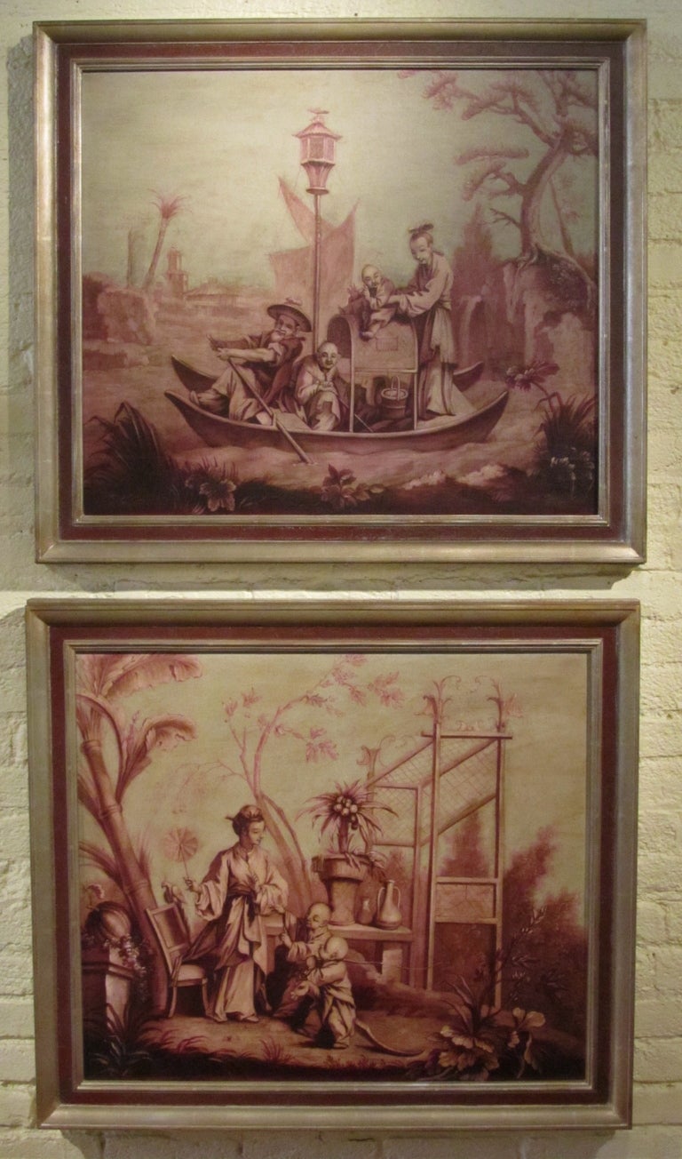 Fine Pair of Chinoserie Oil Paintings