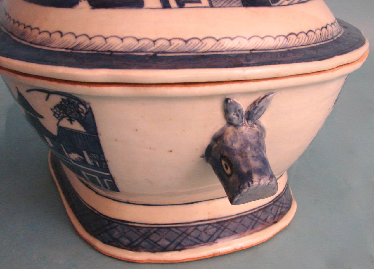 19th Century Chinese Export Canton Blue and White Soup Tureen