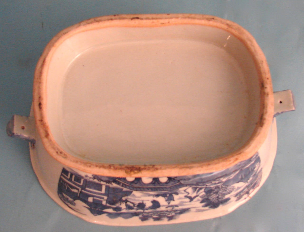 Earthenware Chinese Export Canton Blue and White Soup Tureen