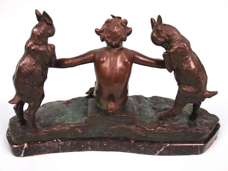 French Bronze Satyr with Goats by Thomas Cartier