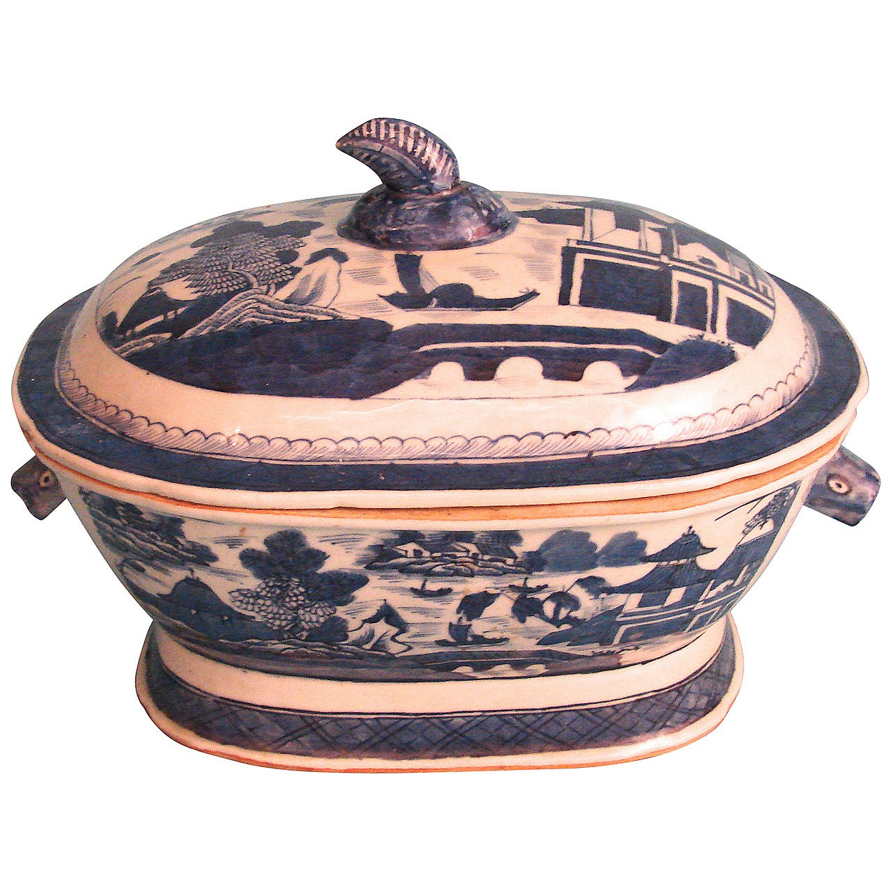 Chinese Export Canton Blue and White Soup Tureen
