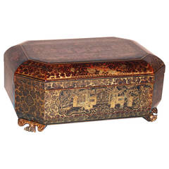 Antique Chinese Export Lacquer Hexagonal Sewing Box