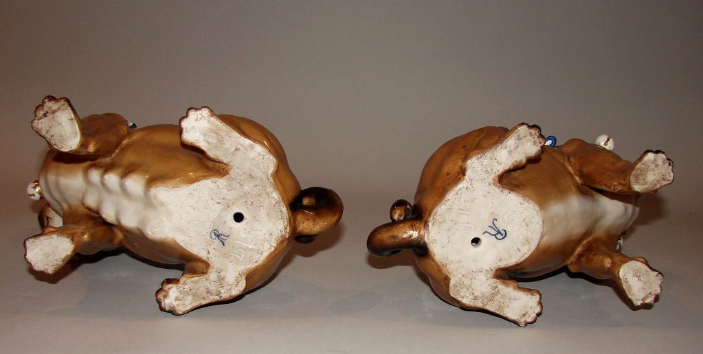 19th Century A pair of porcelain pug dogs