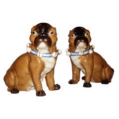 Antique A pair of porcelain pug dogs