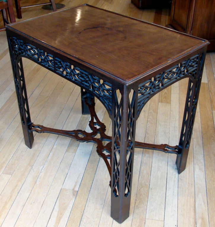 Chippendale period mahogany fret work silver table