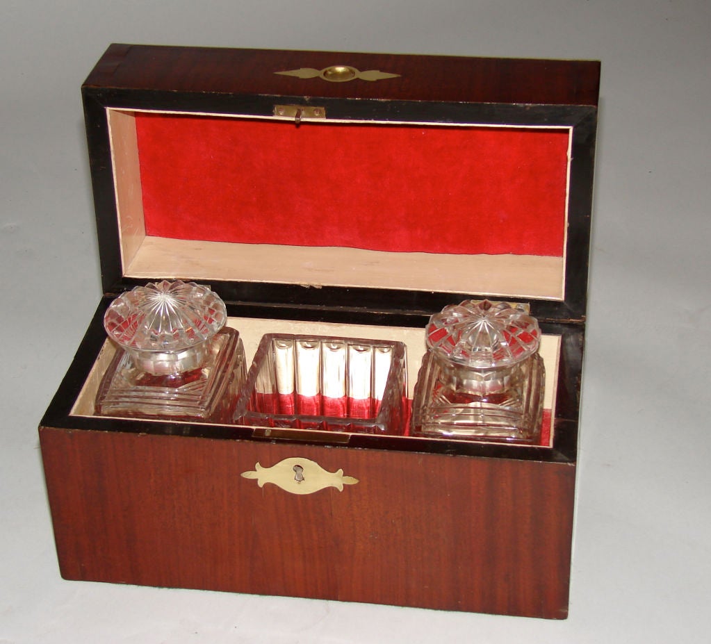 Elegant Regency Mahogany Brass Bound Tea Caddy
