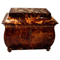 Antique Fine English tortoiseshell mother of pearl inlaid tea caddy