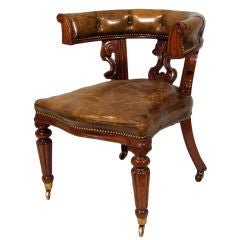 English mahogany William IV tufted leather upholstered armchair